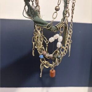 Free People Risktaker Layered Charm Necklace in green and gold